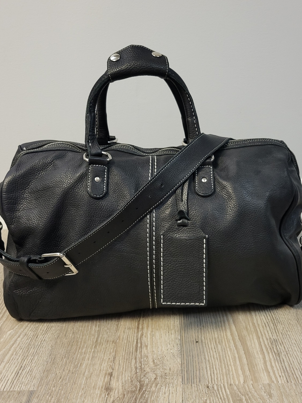 ROOTS Black Leather Duffel Bag
